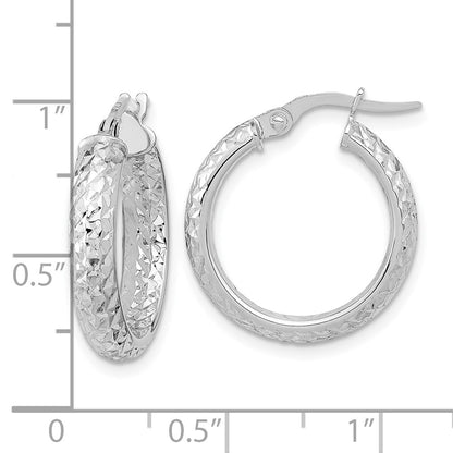 14K White Gold Polished and Diamond-cut Inside and Out Fancy Hoop Earrings