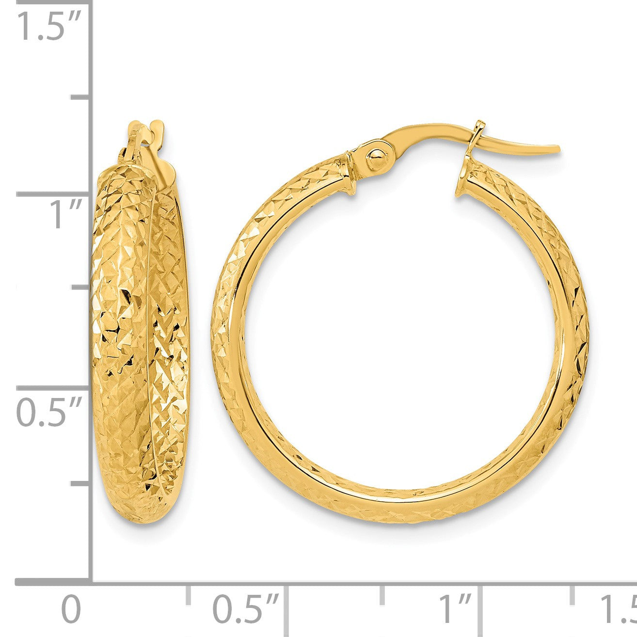 14K 3.75x25mm Polished Diamond-cut Inside and Out Fancy Tube Hoop Earrings