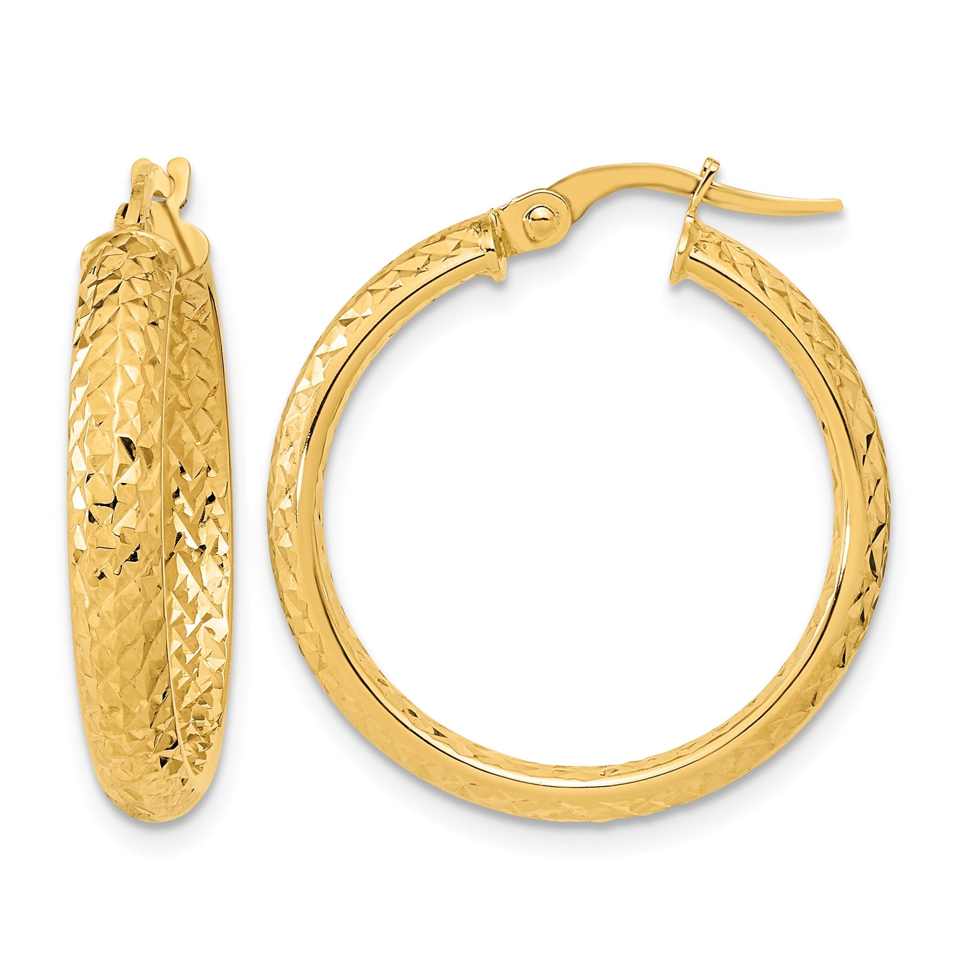14K 3.75x25mm Polished Diamond-cut Inside and Out Fancy Tube Hoop Earrings