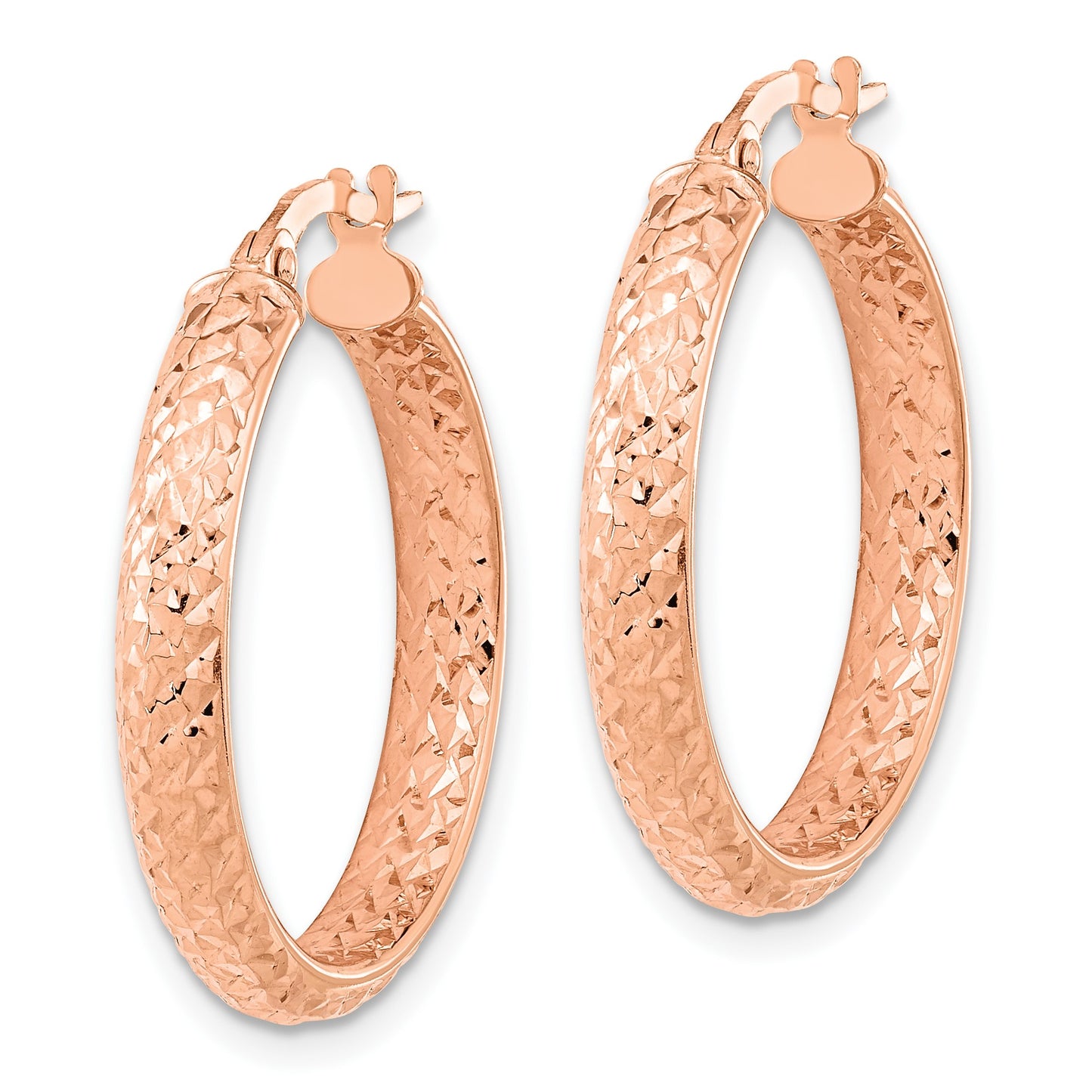 14K Rose Gold 3.75x25mm Polished Diamond-cut Inside and Out Fancy Tube Hoop Earrings