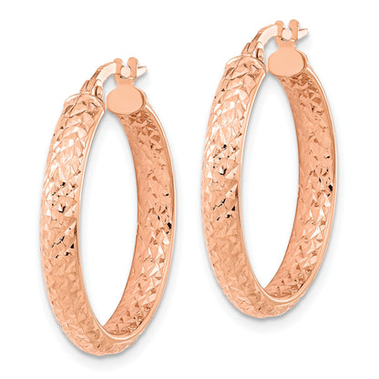 14K Rose Gold 3.75x25mm Polished Diamond-cut Inside and Out Fancy Tube Hoop Earrings
