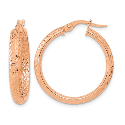 14K Rose Gold 3.75x25mm Polished Diamond-cut Inside and Out Fancy Tube Hoop Earrings