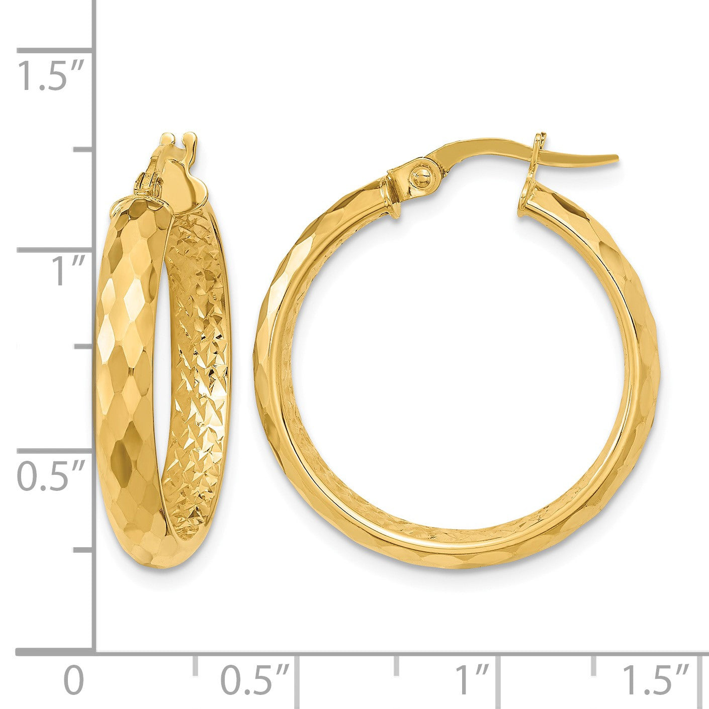 14K 3.75x24mm Faceted Texture with Diamond-cut Inside Fancy Tube Hoop Earrings