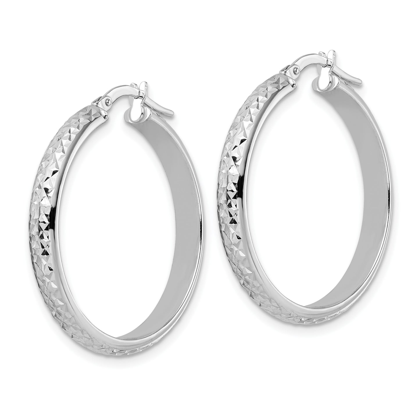 14K White Gold 4x30mm Diamond-cut Tube Hoop Earrings