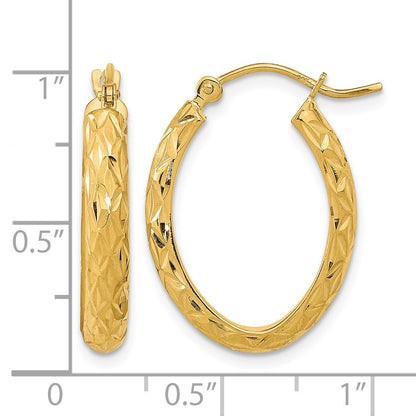 14K Polished Diamond-cut Fancy Oval Hoop Earrings
