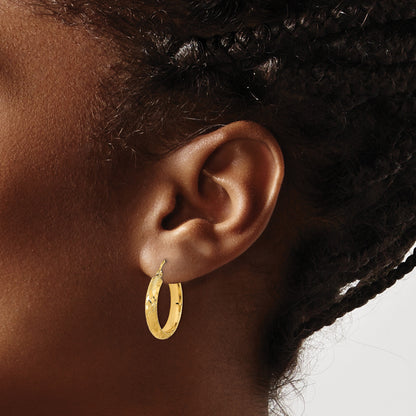 14K Polished and Textured D/C Fancy Pattern Hoop Earrings