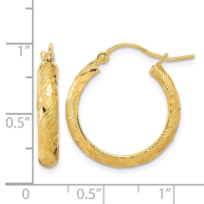 14K Polished and Textured D/C Fancy Pattern Hoop Earrings