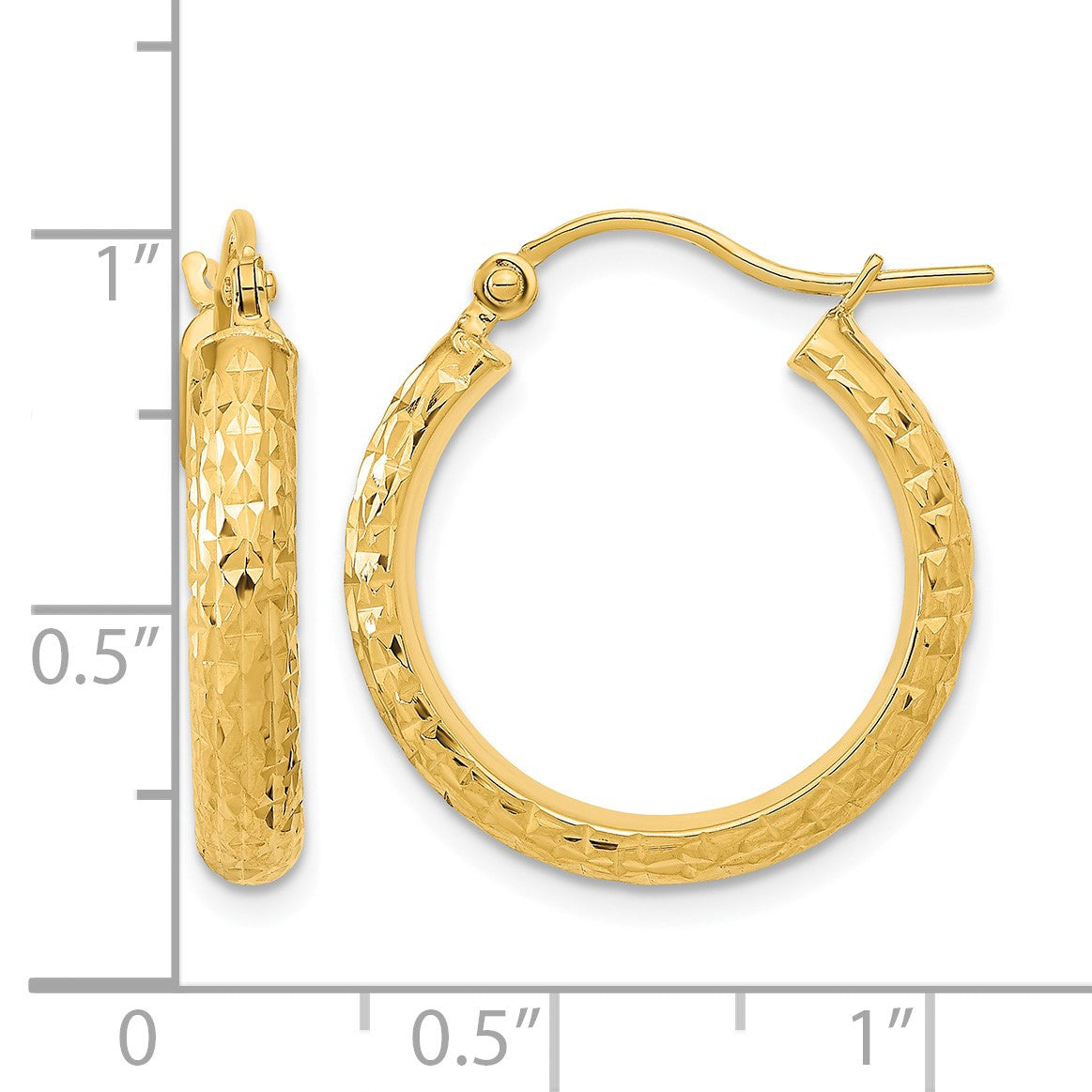 14K Polished and Textured D/C Hoop Earrings
