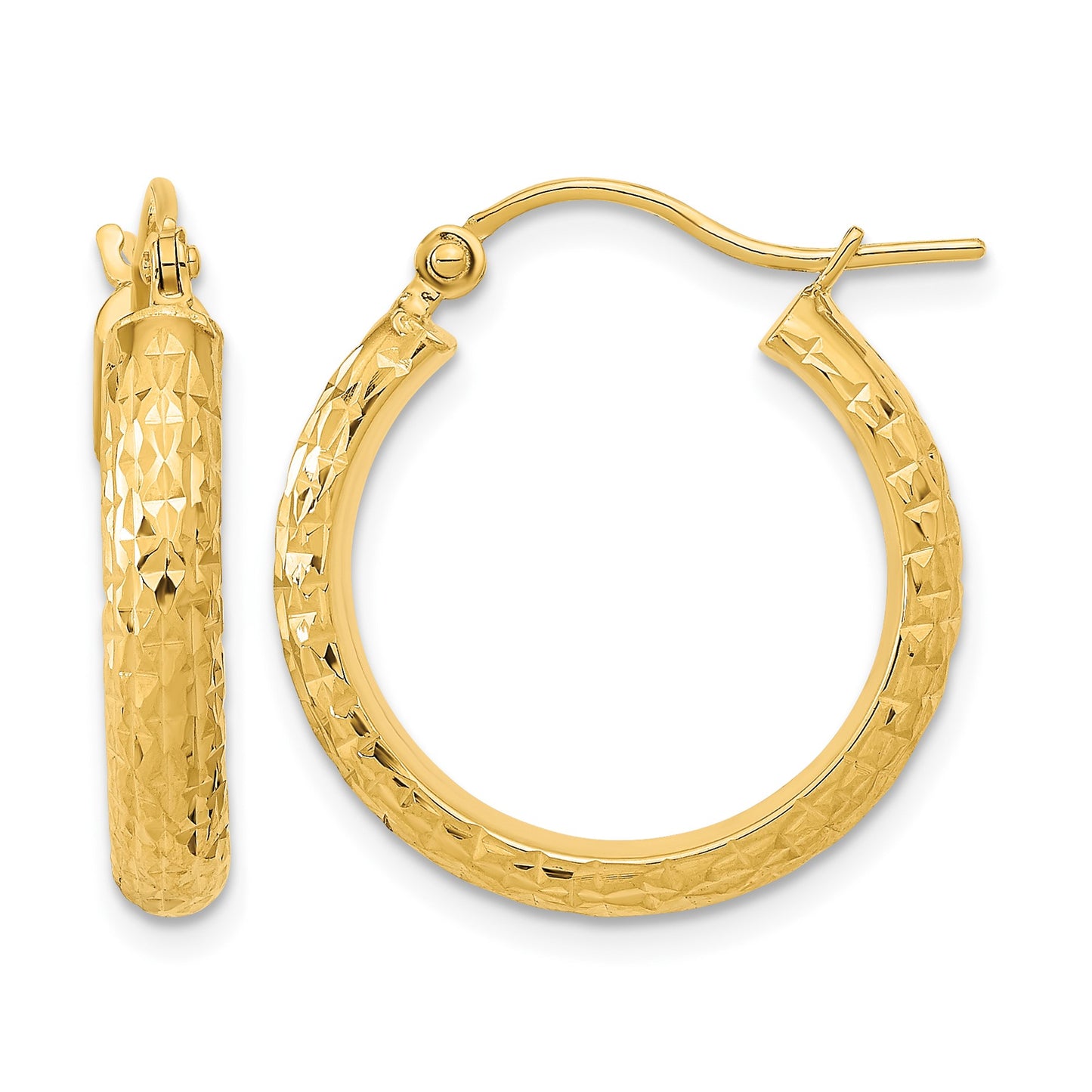 14K Polished and Textured D/C Hoop Earrings