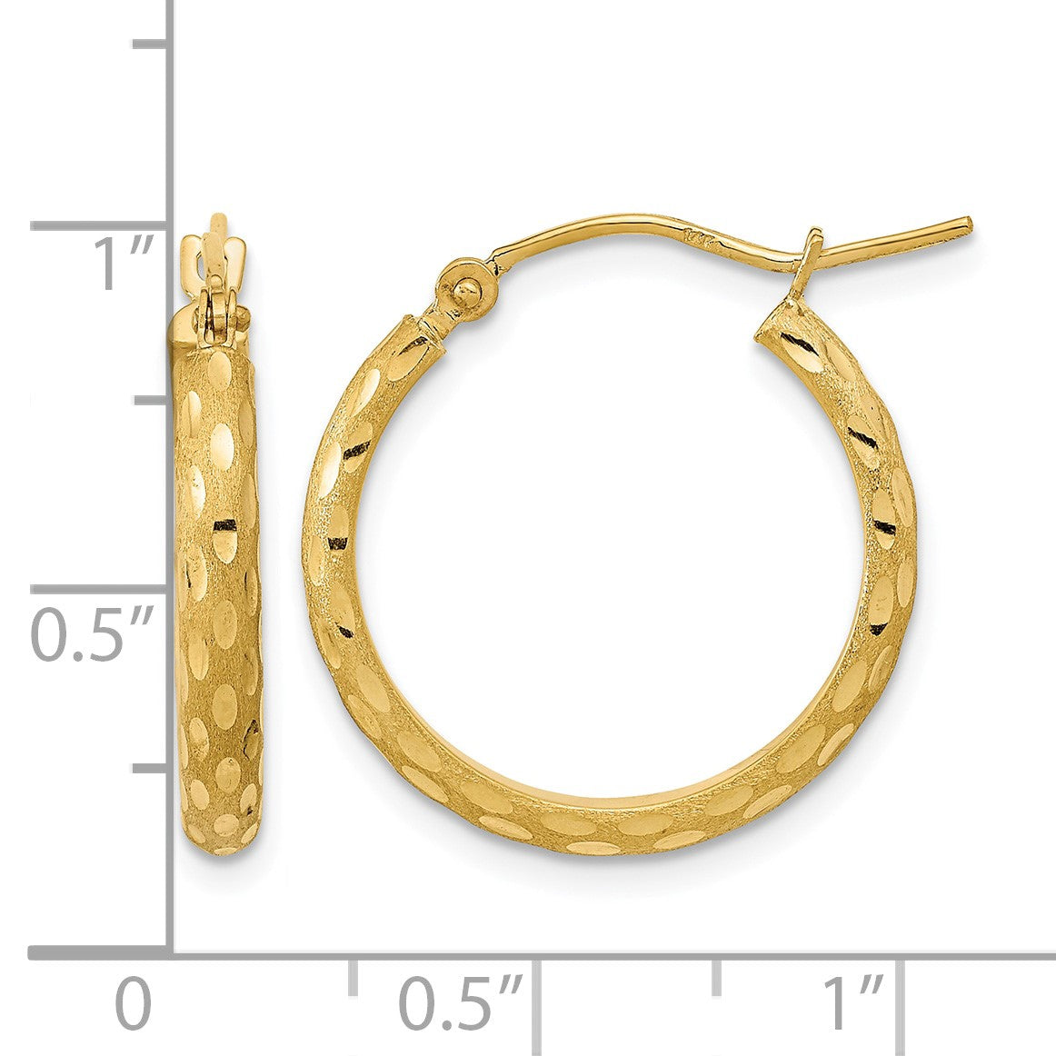 14K Polished and Satin Diamond-cut Hoop Earrings