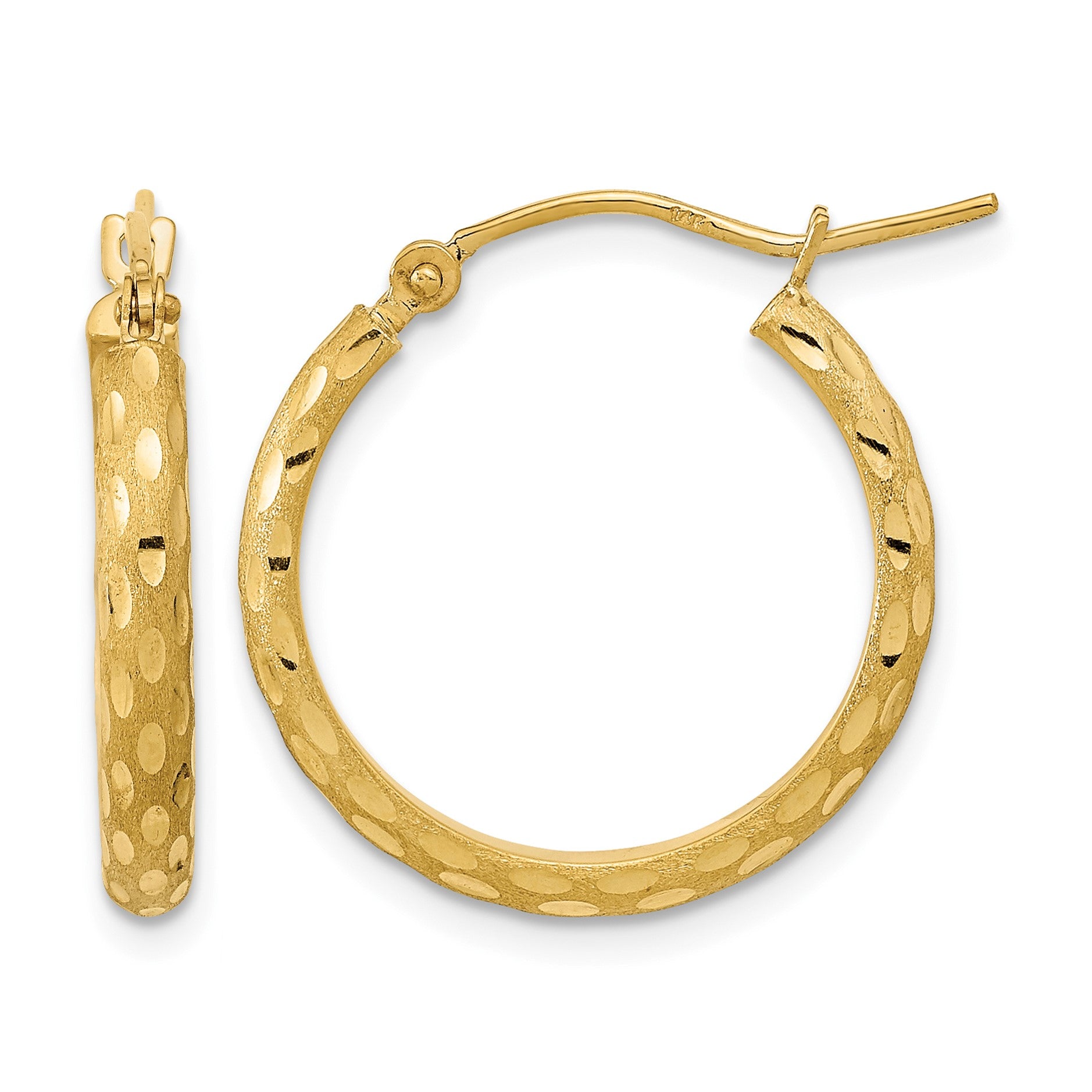 14K Polished and Satin Diamond-cut Hoop Earrings