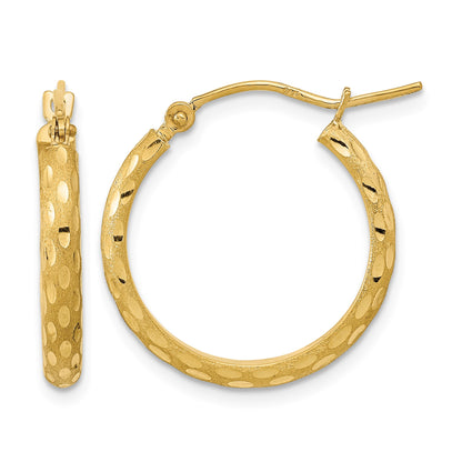 14K Polished and Satin Diamond-cut Hoop Earrings