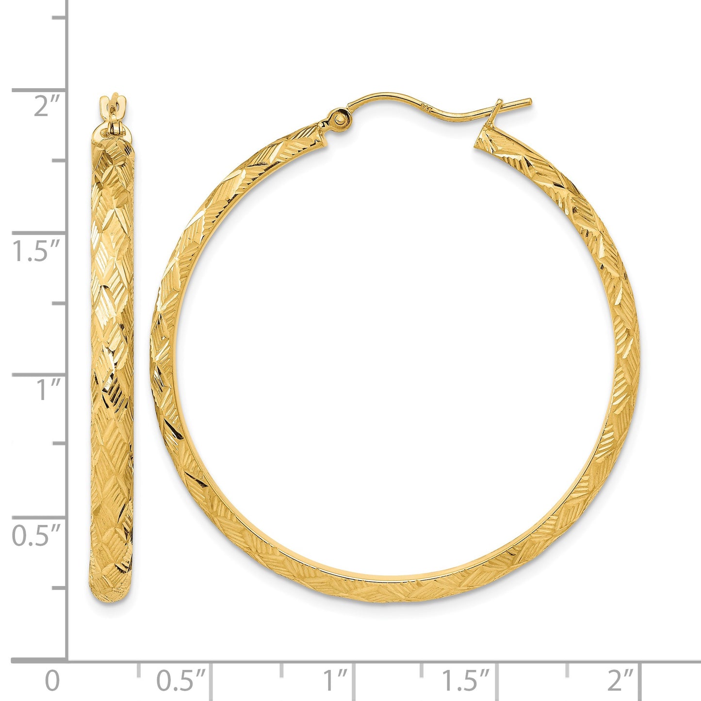 14K Polished and Textured Fancy Diamond Cut Hoop Earrings