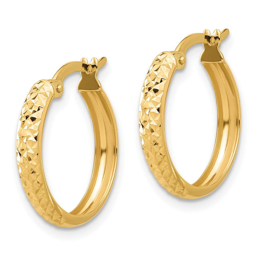 14K Polished and Diamond-cut Hoop Earrings