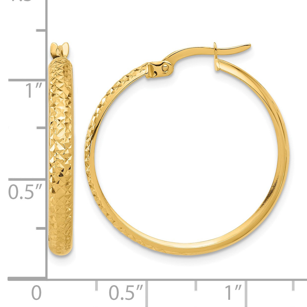 14K 3x26mm Polished and Diamond-cut Hoop Earrings