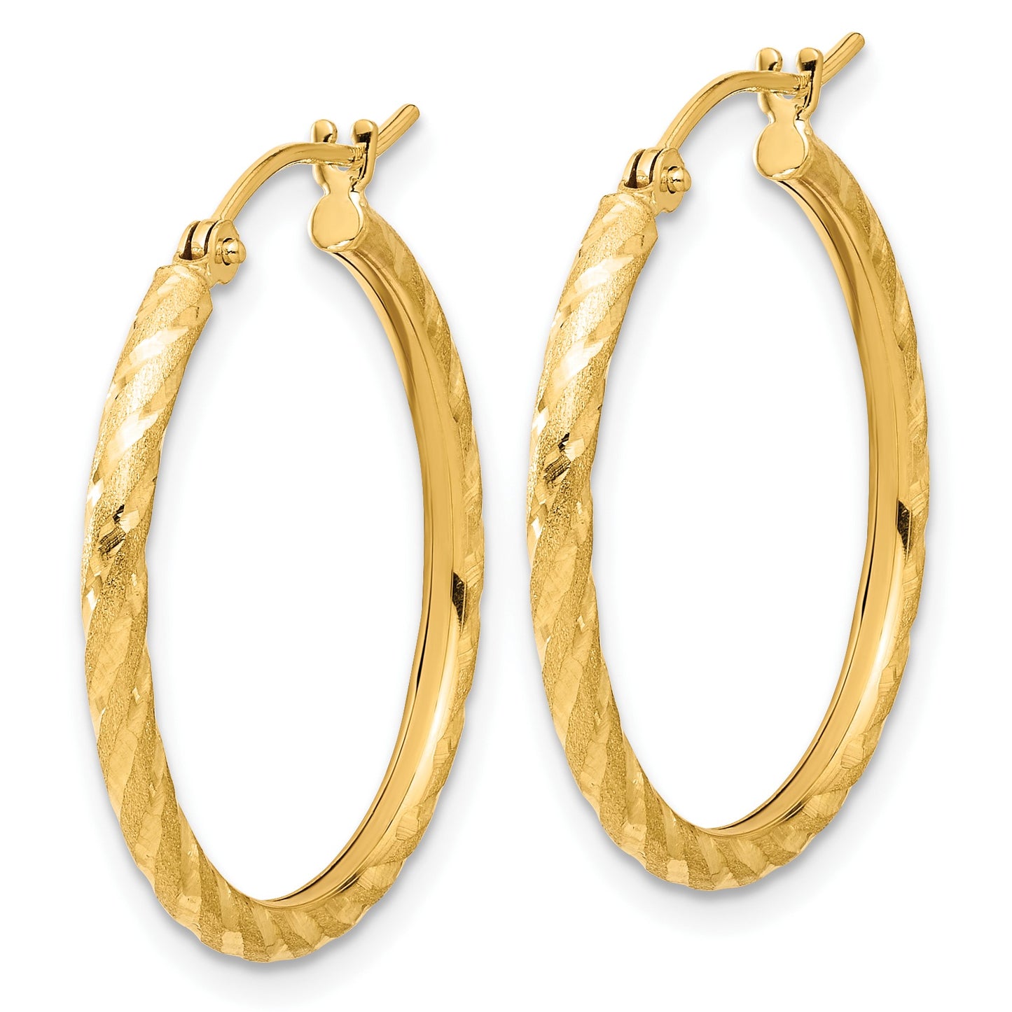 14k 2.00x25mm Polished and Satin Diamond-cut Twist Tube Hoop Earrings