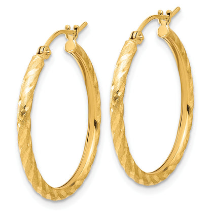 14k 2.00x25mm Polished and Satin Diamond-cut Twist Tube Hoop Earrings