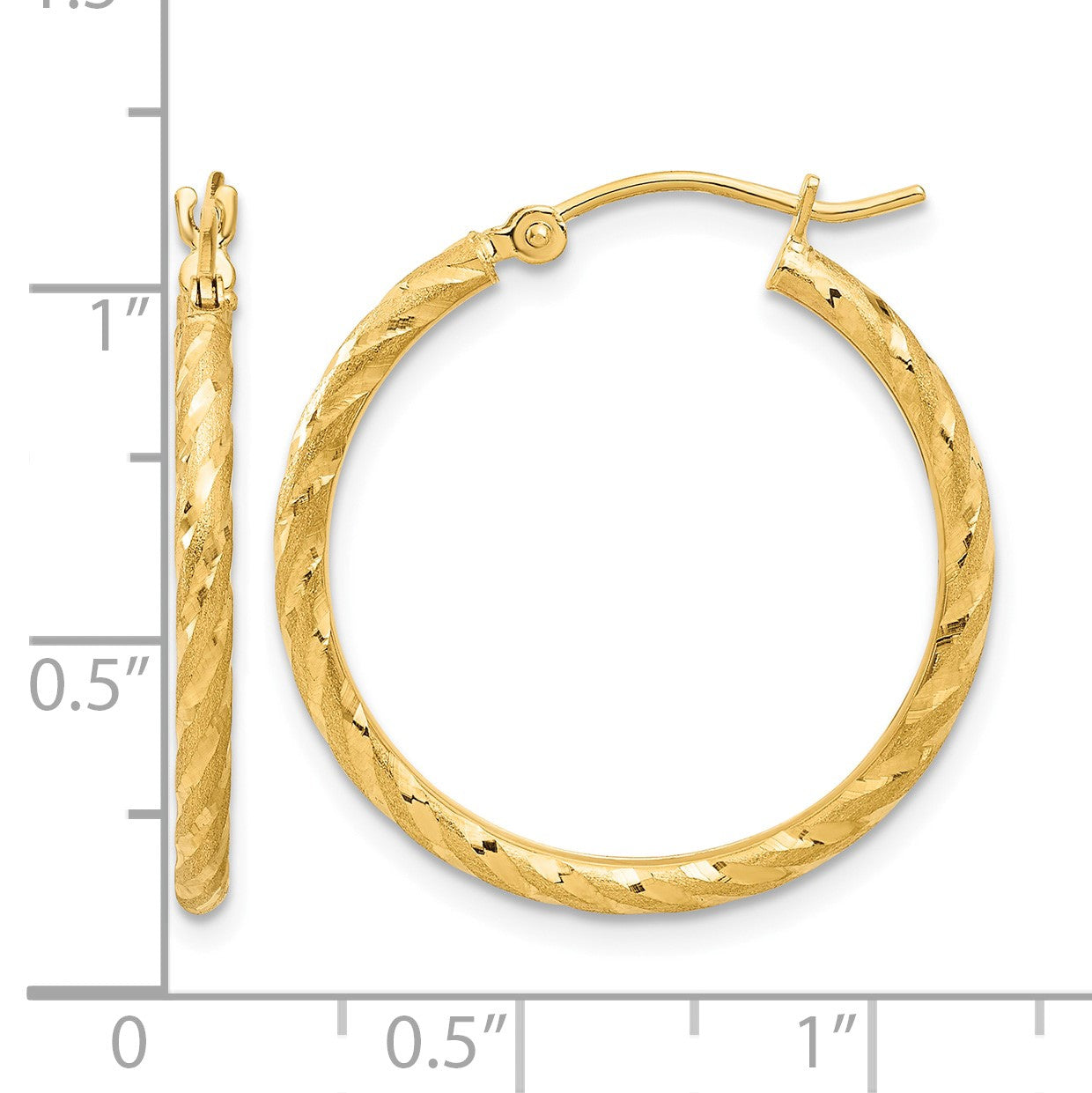 14k 2.00x25mm Polished and Satin Diamond-cut Twist Tube Hoop Earrings