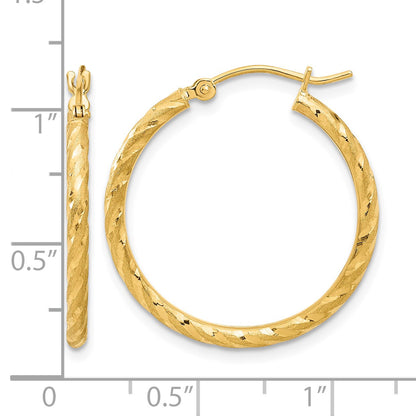 14k 2.00x25mm Polished and Satin Diamond-cut Twist Tube Hoop Earrings