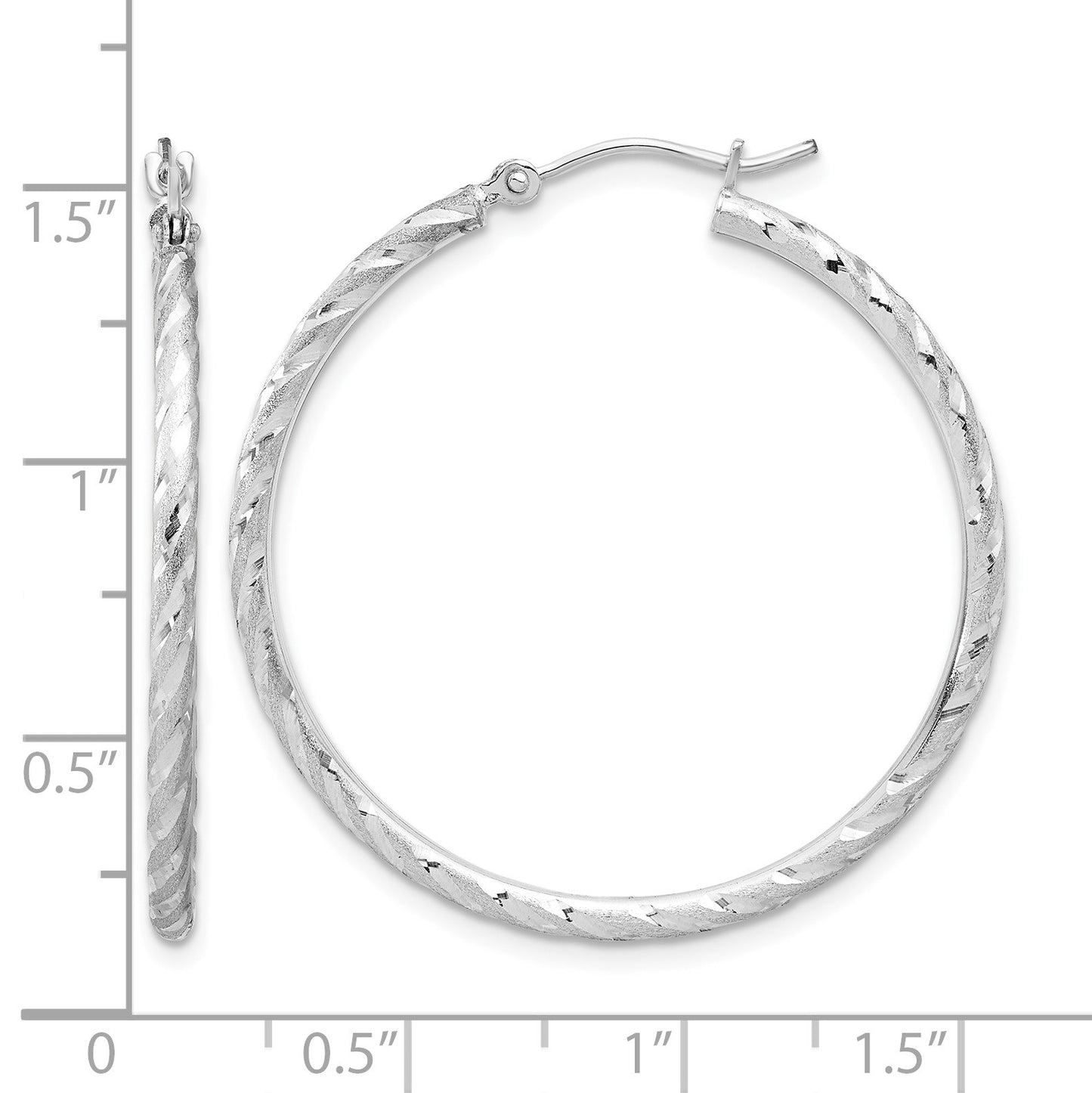 14k White Gold 2.00x35mm Polished and Satin Diamond-cut Twist Tube Hoop Earrings