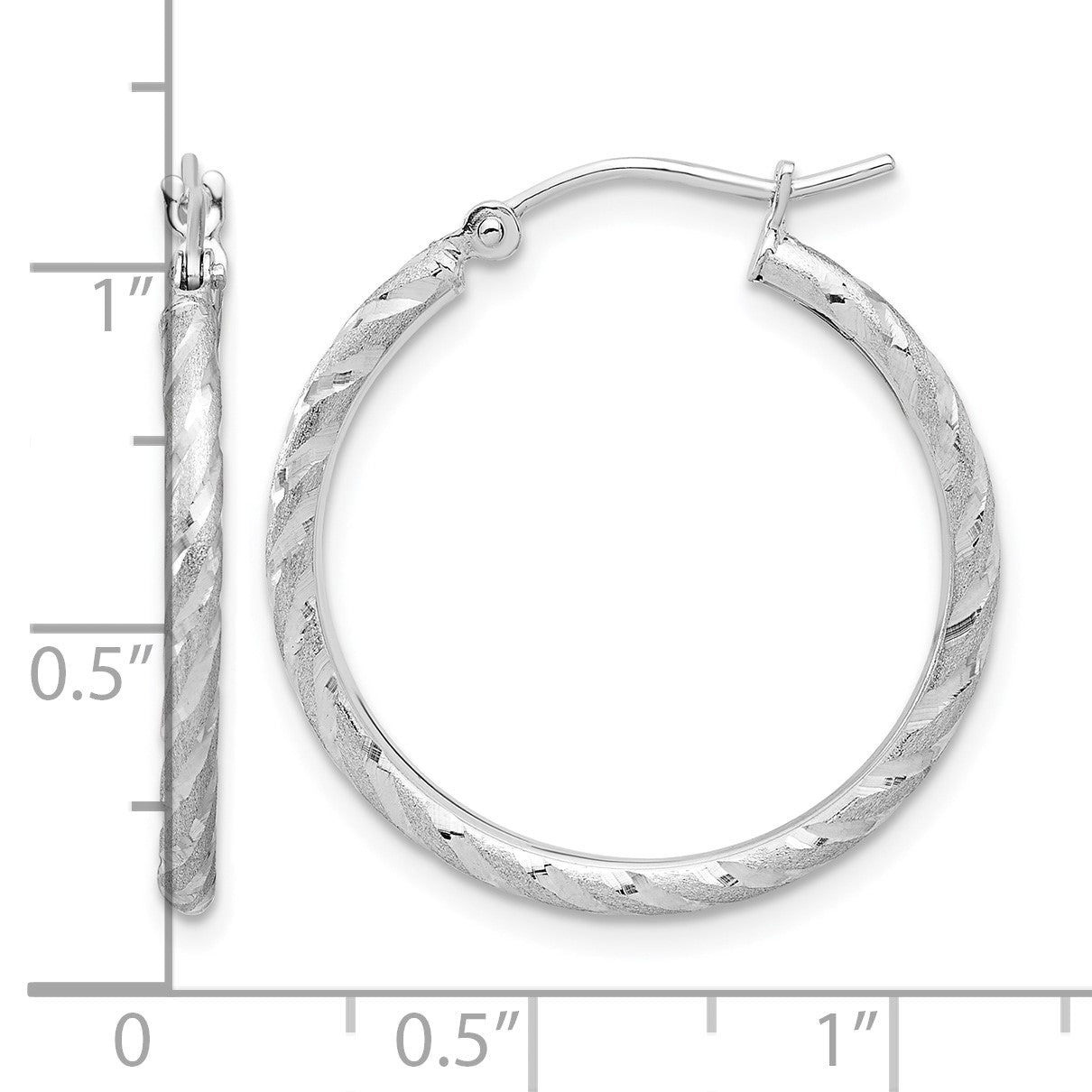 14k White Gold 2.00x25mm Polished and Satin Diamond-cut Twist Tube Hoop Earrings
