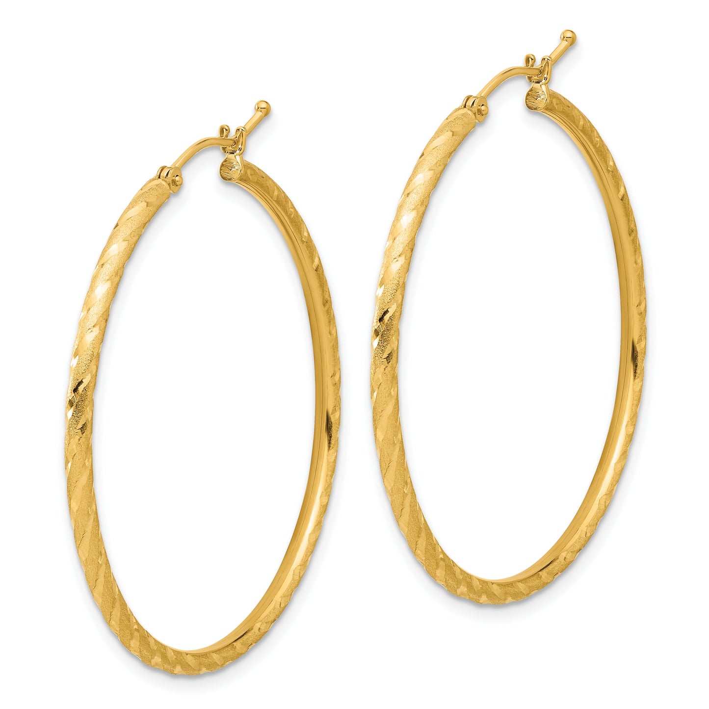 14k 2.00x40mm Polished and Satin Diamond-cut Twist Tube Hoop Earrings