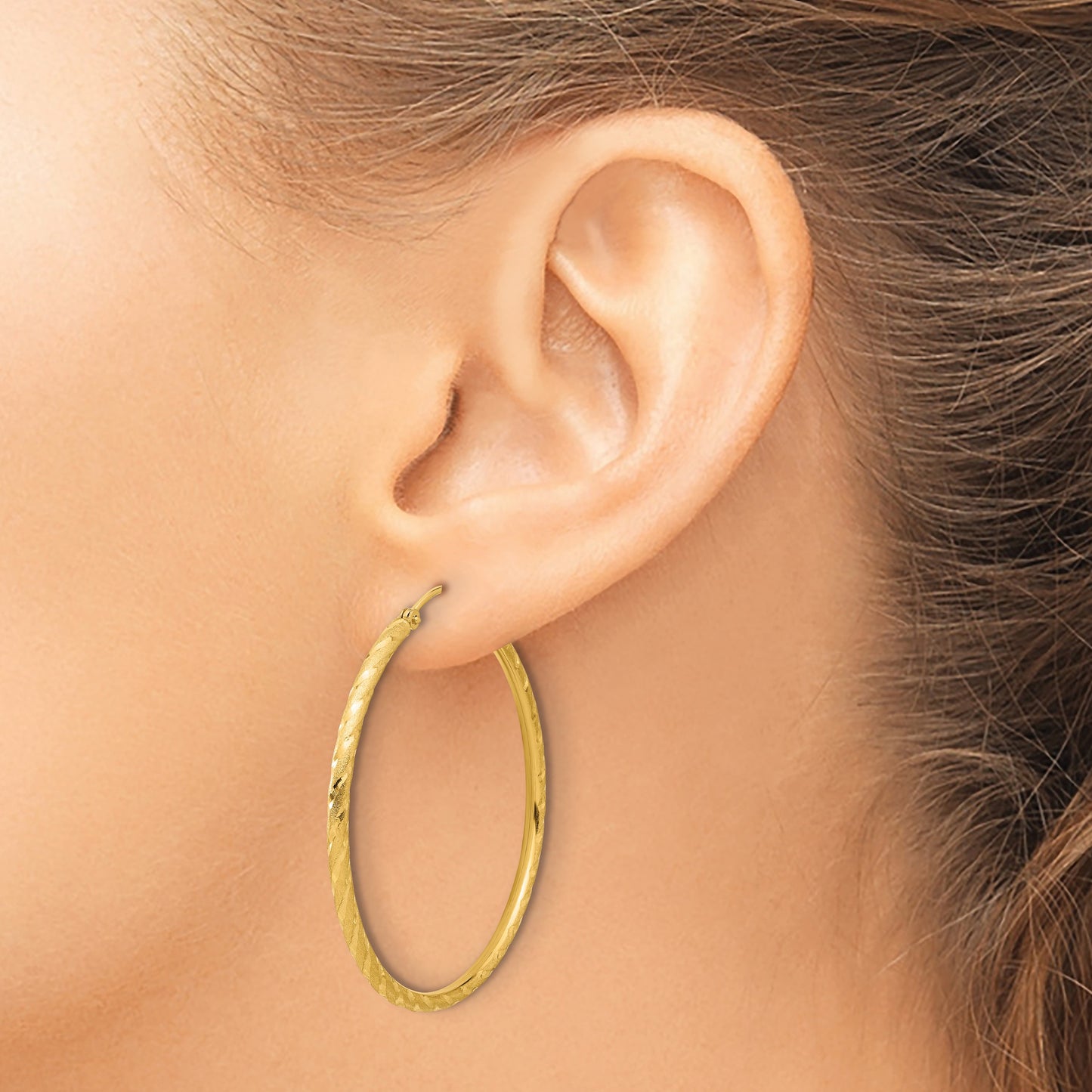 14k 2.00x40mm Polished and Satin Diamond-cut Twist Tube Hoop Earrings