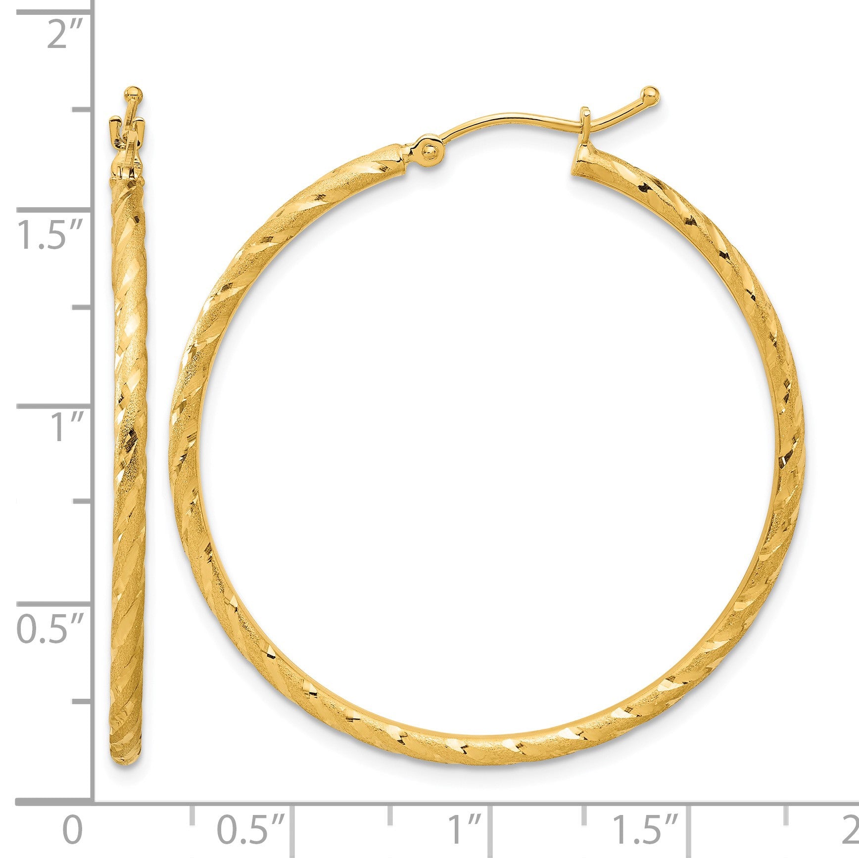 14k 2.00x40mm Polished and Satin Diamond-cut Twist Tube Hoop Earrings