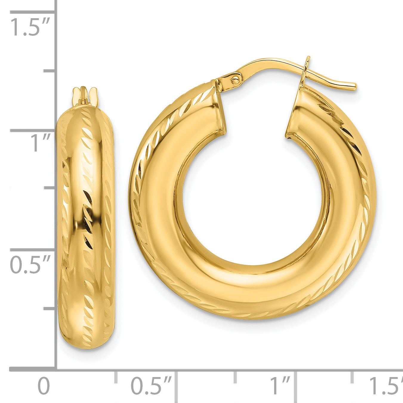 14k 6x27mm Polished Diamond-cut Round Tube Hoop Earrings