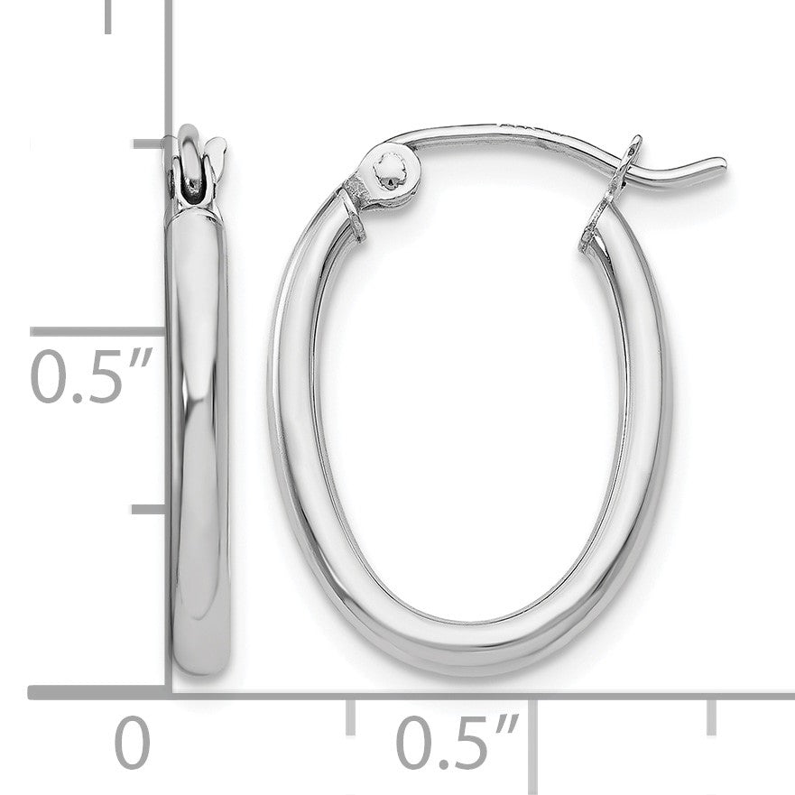 14k White Gold 2x19mm Polished Oval Tube Hoop Earrings