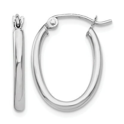 14k White Gold 2x19mm Polished Oval Tube Hoop Earrings