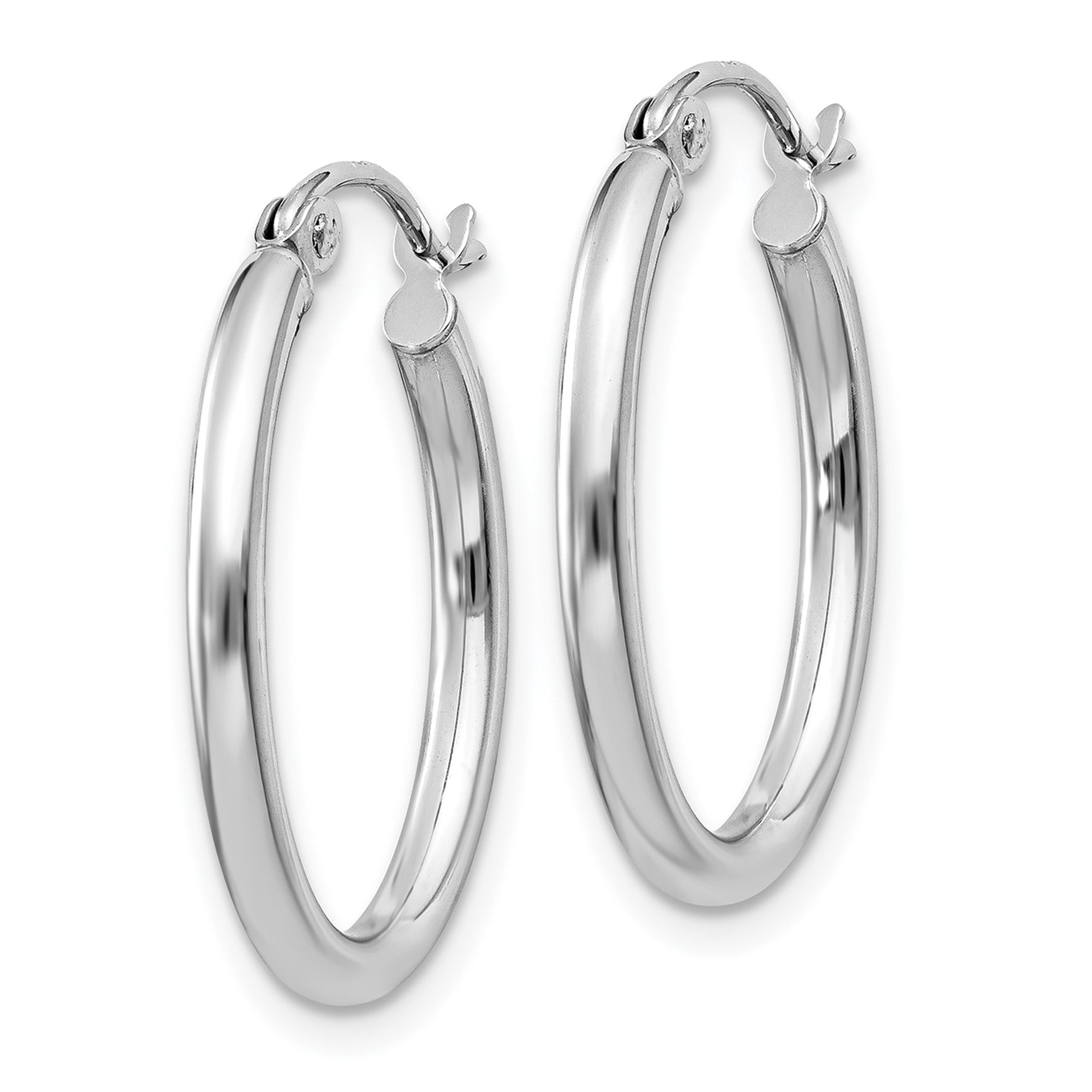 14k White Gold 2x24mm Polished Oval Tube Hoop Earrings