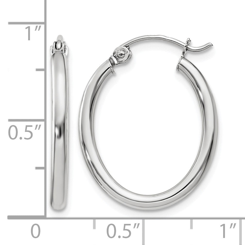 14k White Gold 2x24mm Polished Oval Tube Hoop Earrings