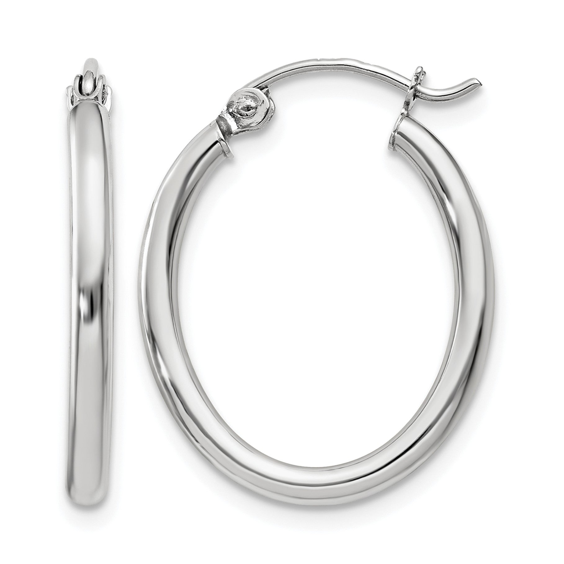 14k White Gold 2x24mm Polished Oval Tube Hoop Earrings
