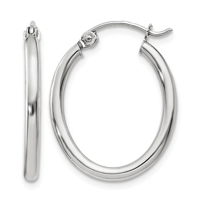 14k White Gold 2x24mm Polished Oval Tube Hoop Earrings