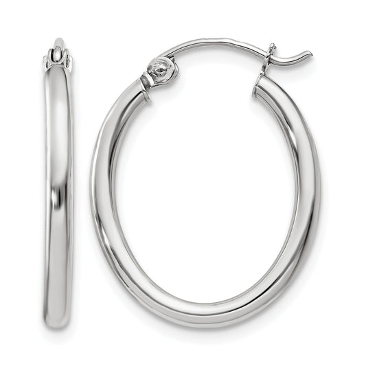 14k White Gold 2x24mm Polished Oval Tube Hoop Earrings