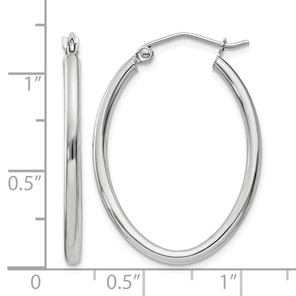 14k White Gold 2x30mm Polished Oval Tube Hoop Earrings