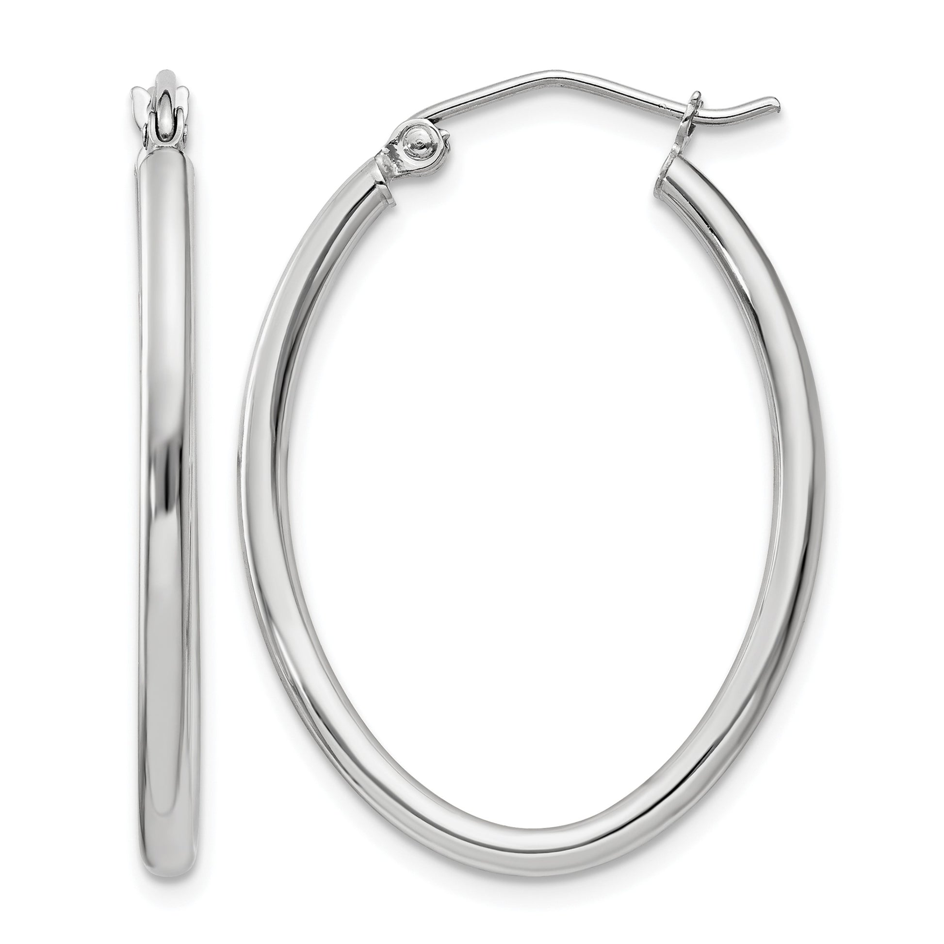 14k White Gold 2x30mm Polished Oval Tube Hoop Earrings