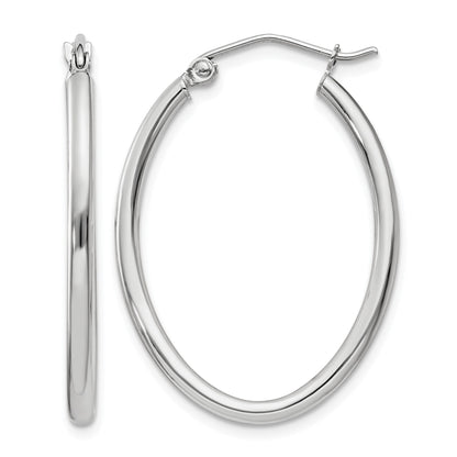 14k White Gold 2x30mm Polished Oval Tube Hoop Earrings