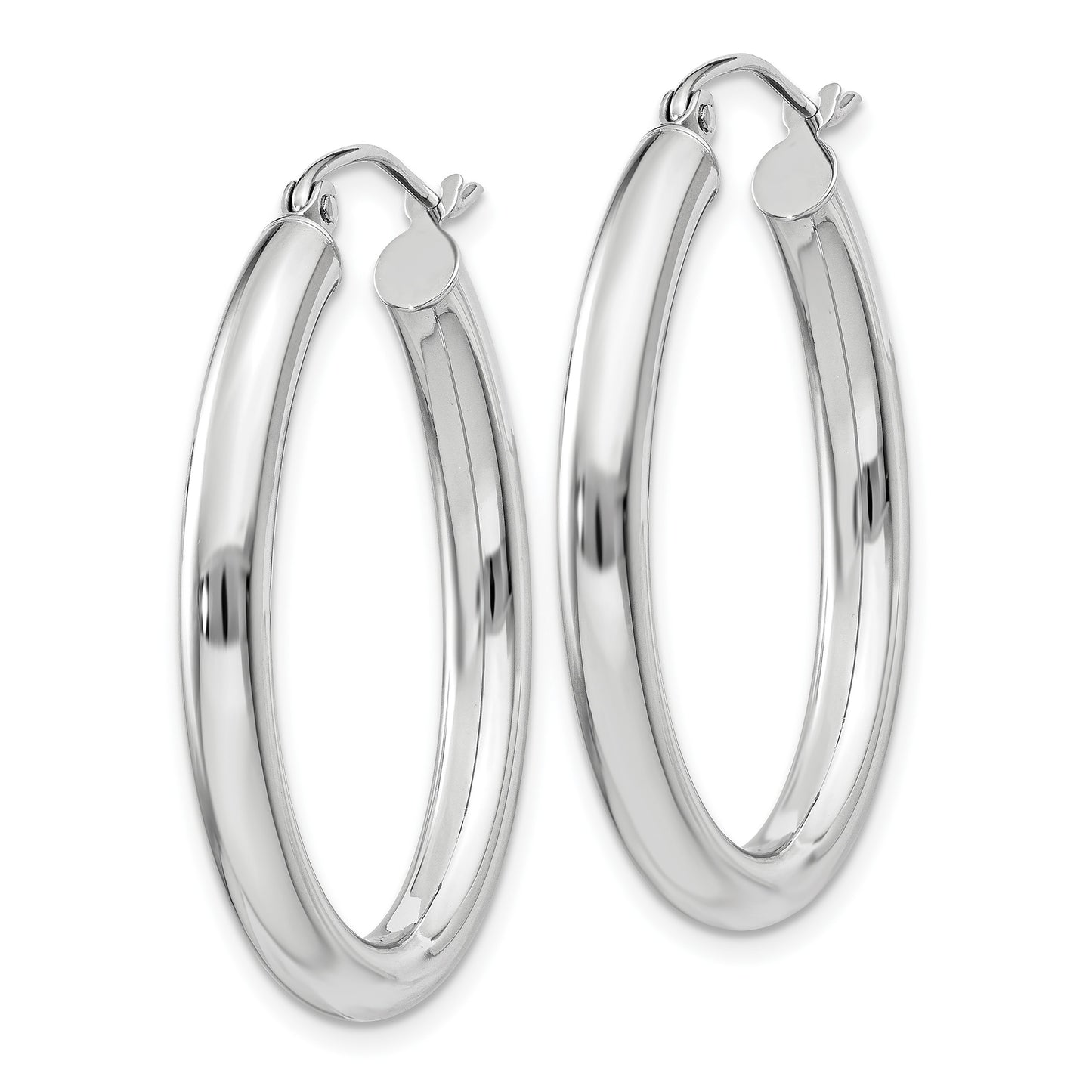 14k White Gold 3.5x32mm Polished Oval Tube Hoop Earrings