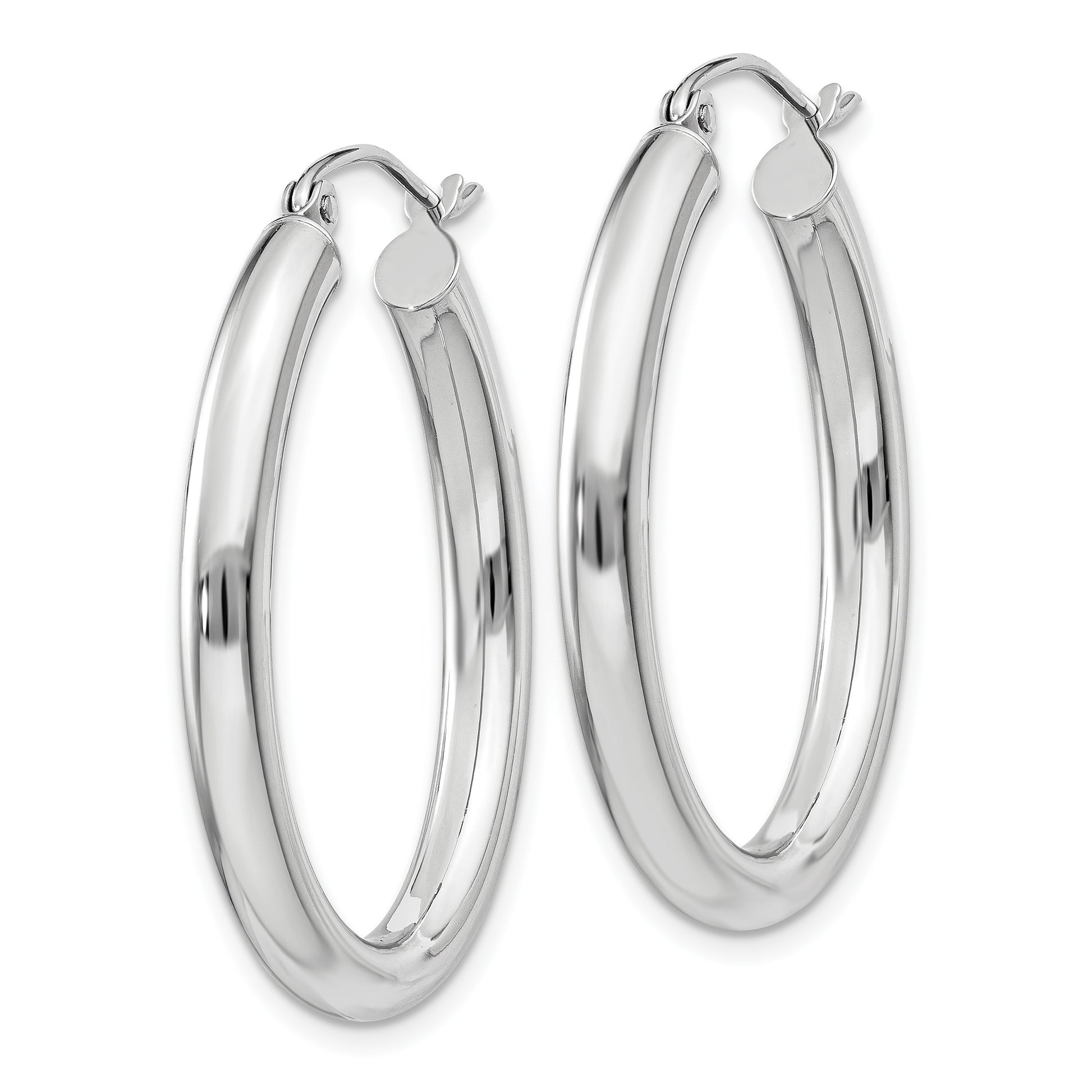 14k White Gold 3.5x32mm Polished Oval Tube Hoop Earrings
