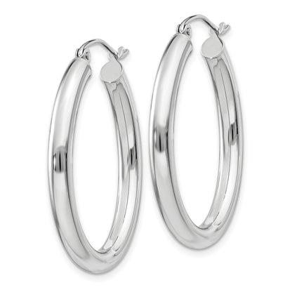 14k White Gold 3.5x32mm Polished Oval Tube Hoop Earrings