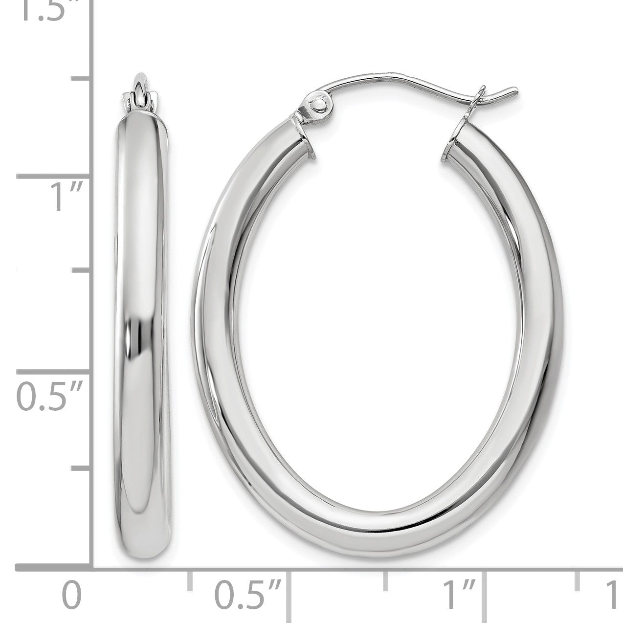 14k White Gold 3.5x32mm Polished Oval Tube Hoop Earrings
