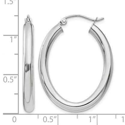 14k White Gold 3.5x32mm Polished Oval Tube Hoop Earrings