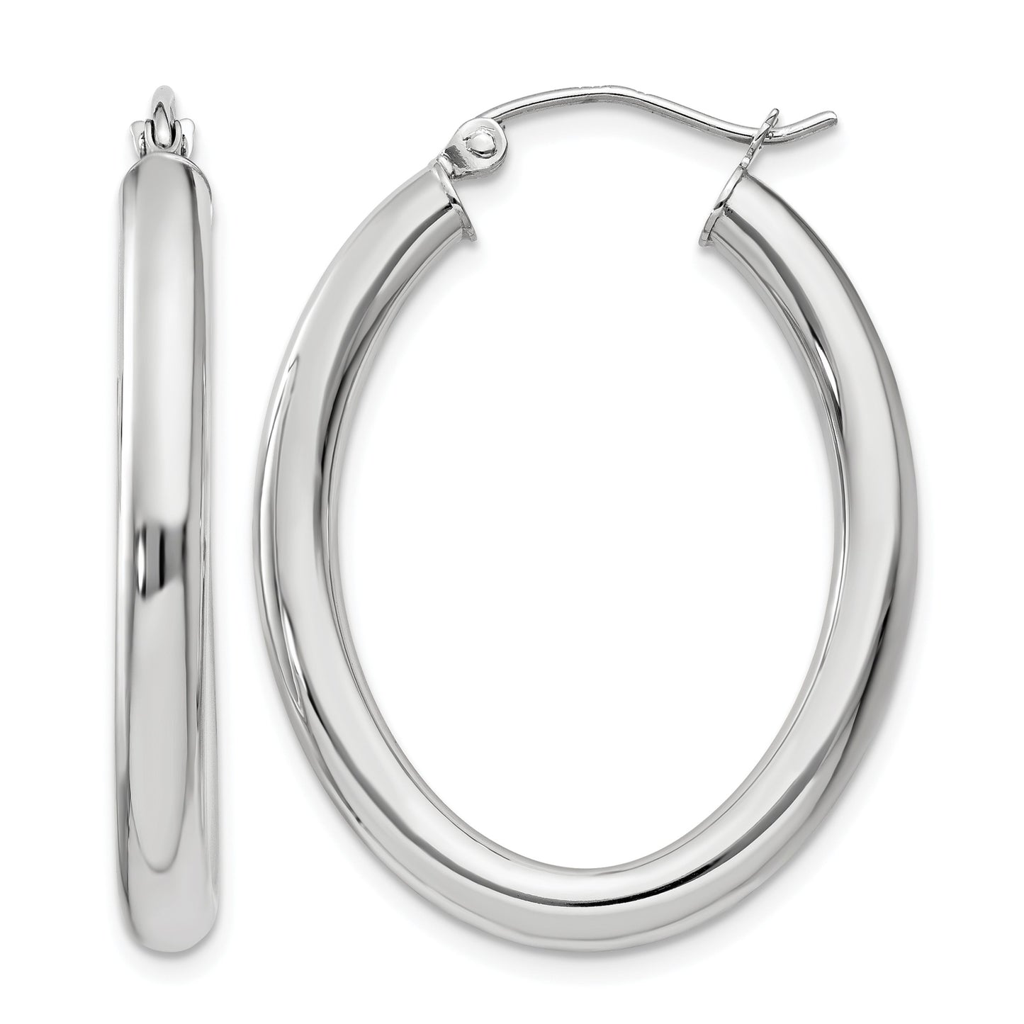 14k White Gold 3.5x32mm Polished Oval Tube Hoop Earrings
