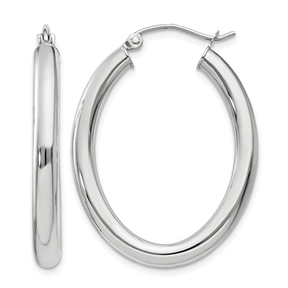 14k White Gold 3.5x32mm Polished Oval Tube Hoop Earrings