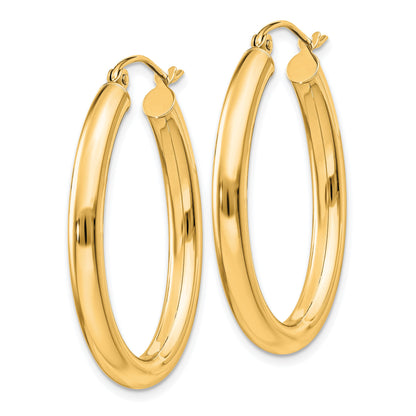 14k 3.5x32mm Polished Oval Tube Hoop Earrings