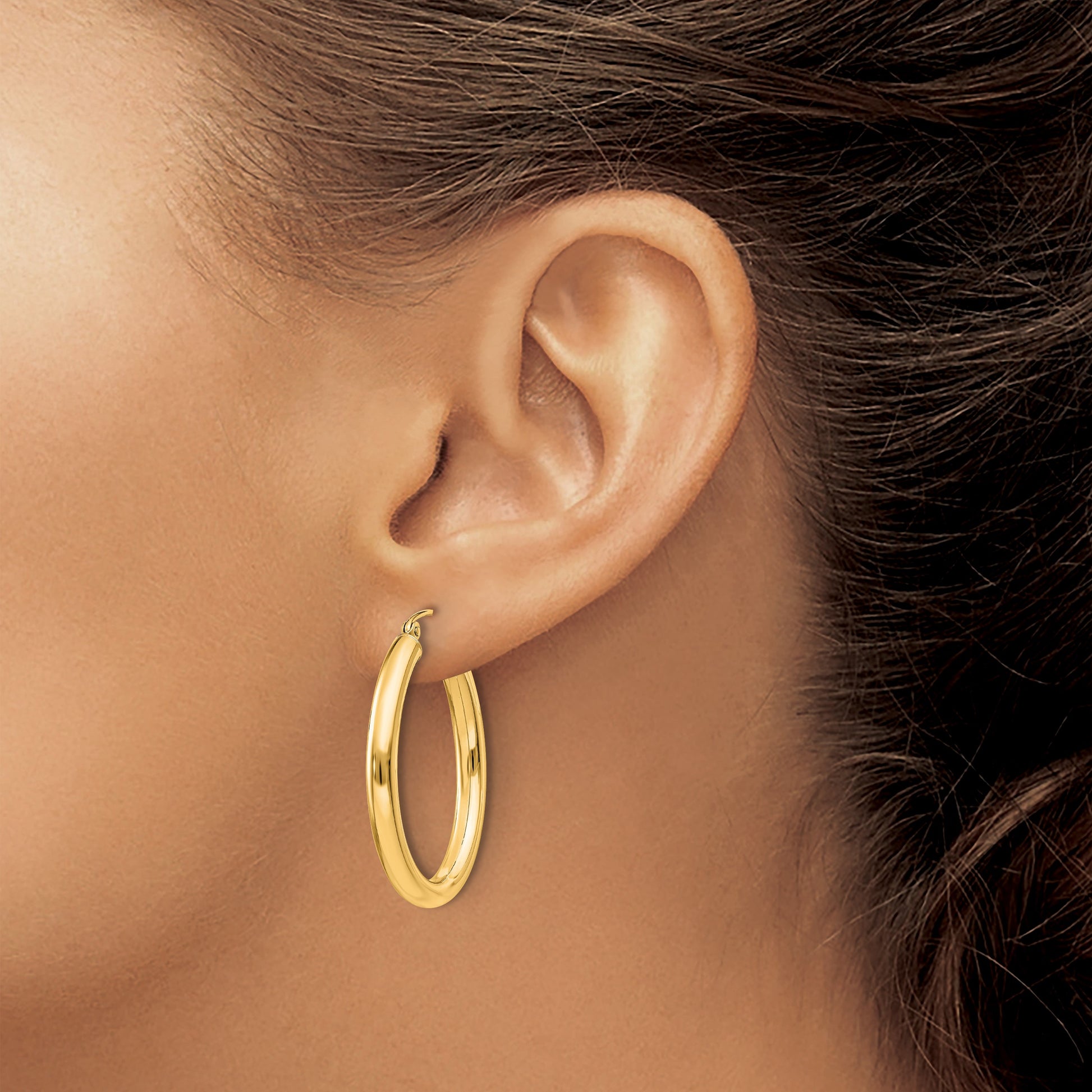14k 3.5x32mm Polished Oval Tube Hoop Earrings