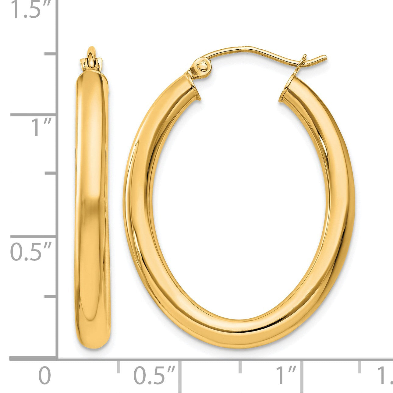 14k 3.5x32mm Polished Oval Tube Hoop Earrings