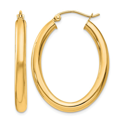 14k 3.5x32mm Polished Oval Tube Hoop Earrings